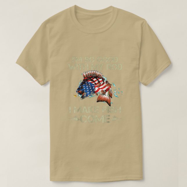 American Flag Fish RodFishing Lover Fisherman Gift T-Shirt (Design Front)