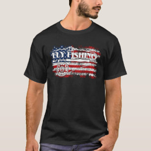 American Flag Fishing Fly Fishing Mountain and USA T-Shirt