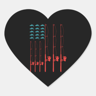 American Flag Fishing Graphic With Salmon Fish Heart Sticker