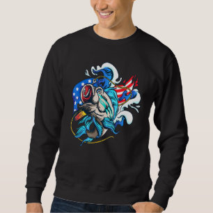 American Flag Fishing Hooked Fish Vintage Usa Fish Sweatshirt