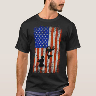 American Flag Fishing Lover Patriotic 4ht of July T-Shirt