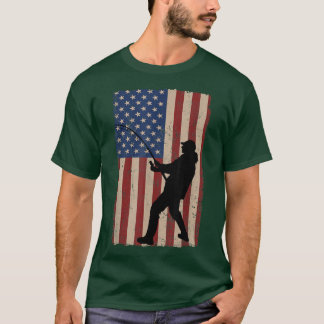 American Flag Fishing Men Dad Vintage USA Flag 4th T-Shirt