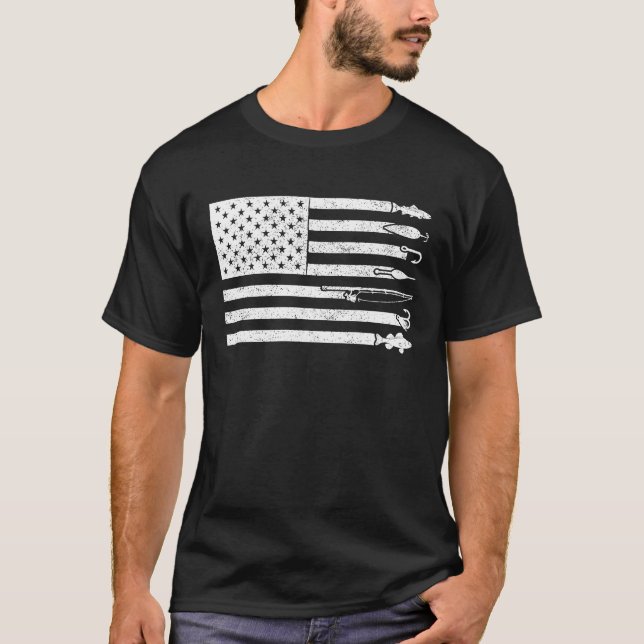 American Flag Fishing  Men & Women Patriotic Fishi T-Shirt (Front)