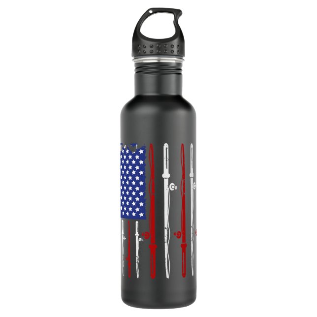 American Flag Fishing Rod Fishing Lover 710 Ml Water Bottle (Front)