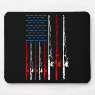 American Flag Fishing Rod Fishing Lover Vintage Fi Mouse Pad
