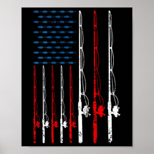 American Flag Fishing Rod Fishing Lover Vintage Fi Poster