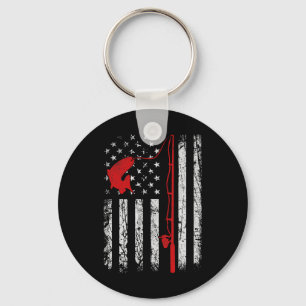 American Flag Fishing Rod Patriotic Fishing Gifts  Key Ring