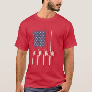 American Flag Fishing Rod Tee Fishing Lover 
