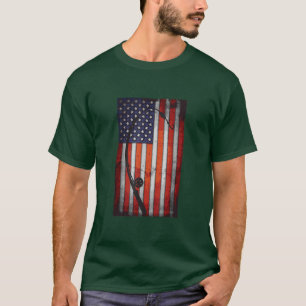 American Flag Fishing Rod Usa Patriotic 63  T-Shirt
