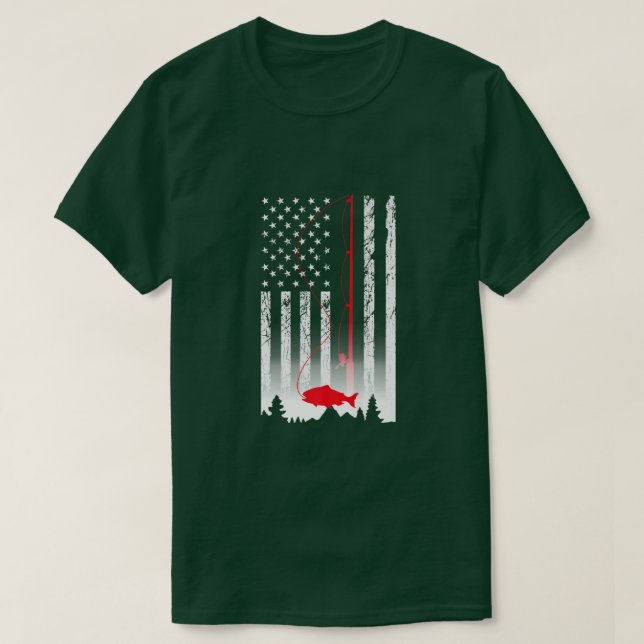 American Flag Fishing Rod USA Patriotic Lover Prem T-Shirt (Design Front)