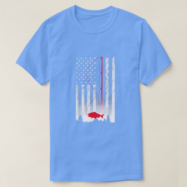 American Flag Fishing Rod USA Patriotic Lover  T-Shirt (Design Front)