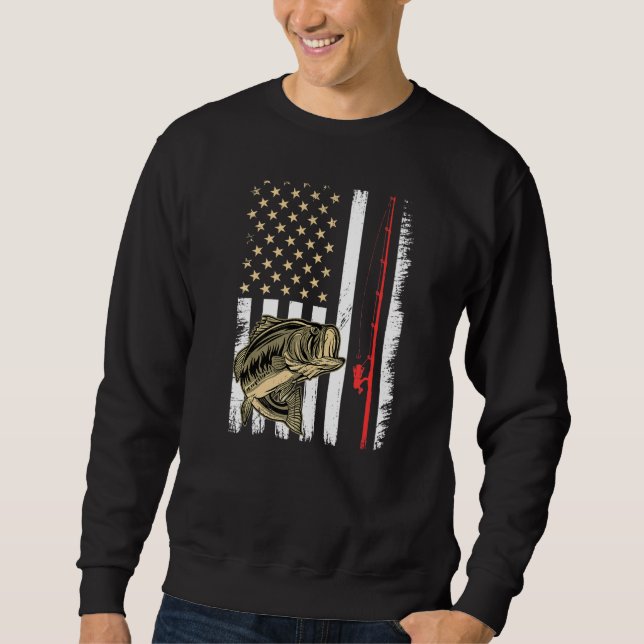 American Flag Fishing Rod Vintage Grunge Largemout Sweatshirt (Front)