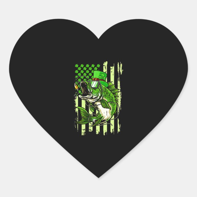 American Flag Fishing St Patrick s Day Irish Lucky Heart Sticker (Front)