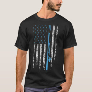 American Flag Fishing Vintage Bass Fishing Rod Gr T-Shirt
