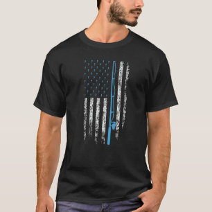 American Flag Fishing Vintage Bass Fishing Rod Gr T-Shirt