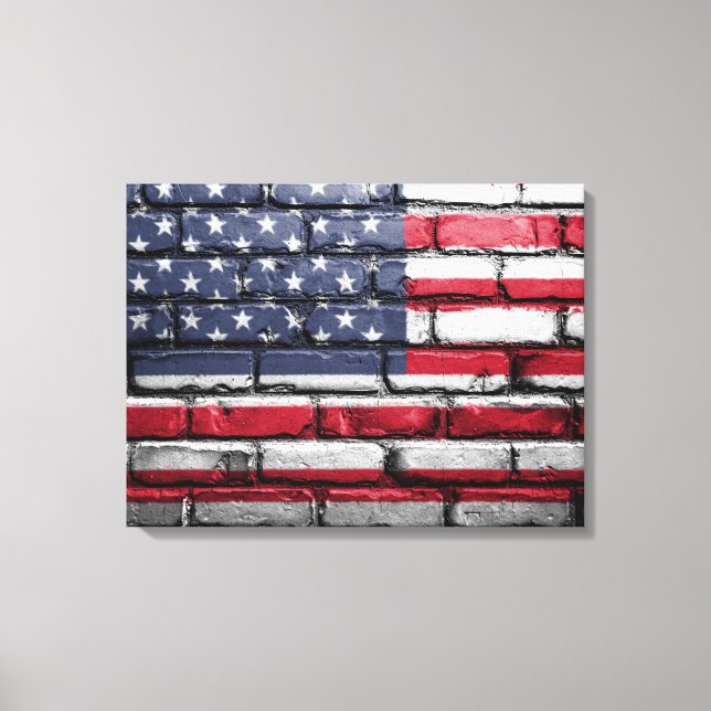 American Flag, Flag on Bricks Canvas Print (Front)