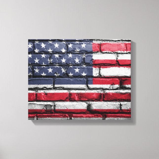 American Flag, Flag on Bricks Canvas Print (Front)