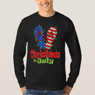 American Flag Flip Flops Xmas Lights Christmas In  T-Shirt
