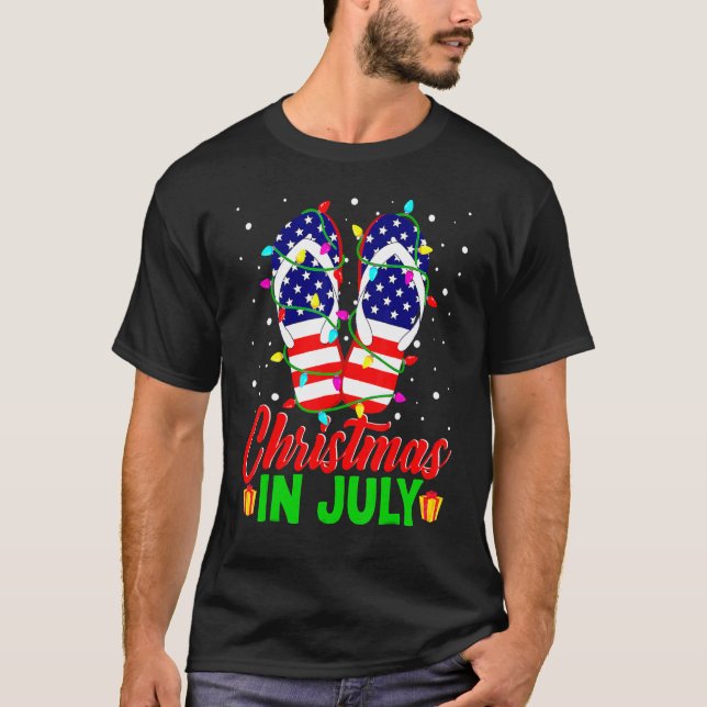 American Flag Flip Flops Xmas Lights Christmas In  T-Shirt (Front)