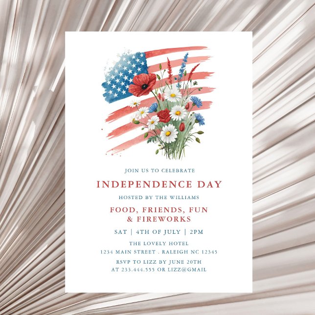 American Flag Floral 4th of July Party Invitation (Creator Uploaded)