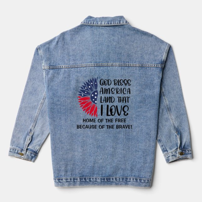  American Flag Flower with Heartfelt Blessing Denim Jacket (Back)