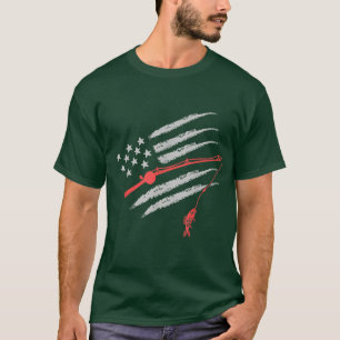 American Flag Fly Fishing Rod Funny Vintage Fishin T-Shirt