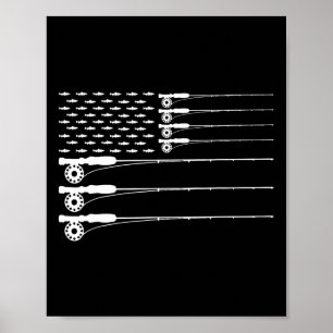 American Flag Fly Fishing Rod Trout Patriot Men T Poster