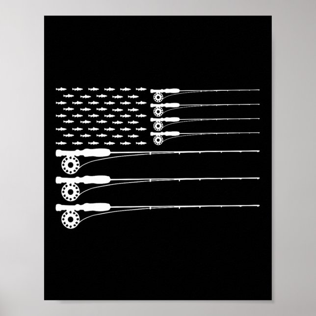 American Flag Fly Fishing Rod Trout Patriot Men T  Poster (Front)
