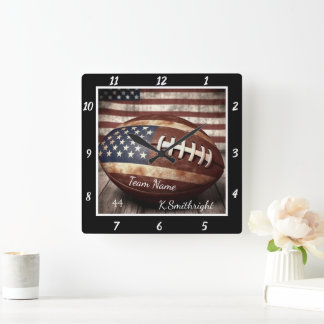 American Flag Football Square Wall Clock