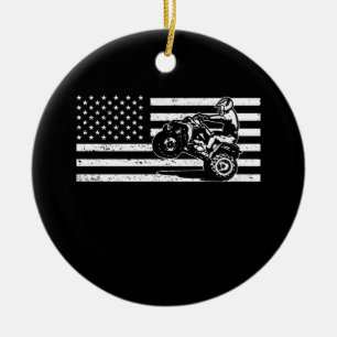 American Flag Four Wheeler Quad Men ATV Riding Ceramic Tree Decoration