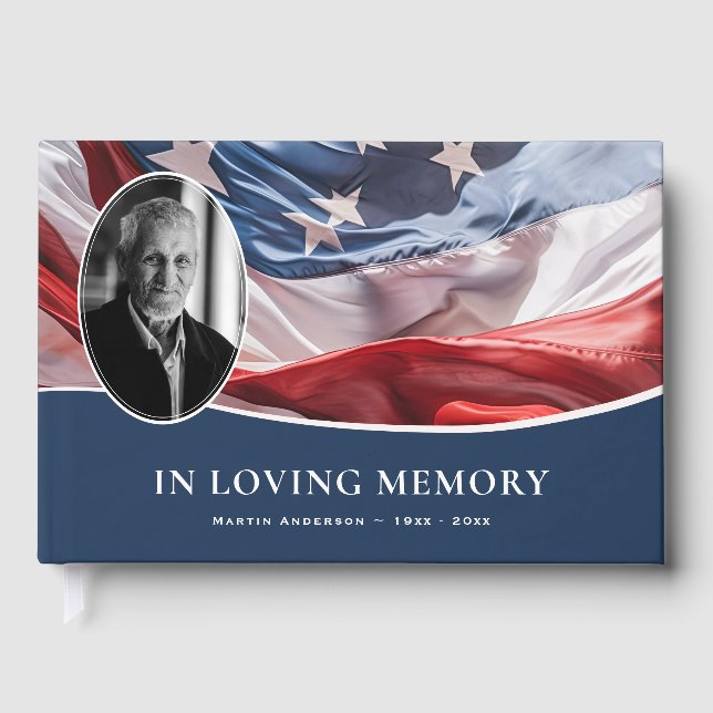 American Flag Funeral Memorial Photo Guest Book (Front)
