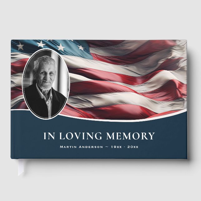 American Flag Funeral Memorial Photo Guest Book (Front)