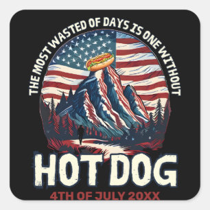 American Flag Funny 4th of July Hot Dog Square Sticker