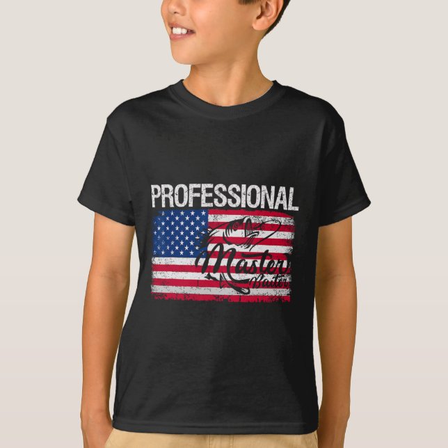 American Flag Funny Fishing Retro Professional Mas T-Shirt (Front)
