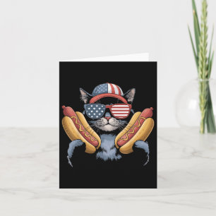American Flag Funny Hotdog Cat 4th Of July Usa Men Card