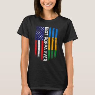 American Flag & Gabon Flag Best Poppa Ever Family T-Shirt