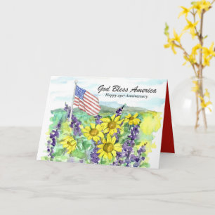 American Flag Garden Flowers God Bless  Card