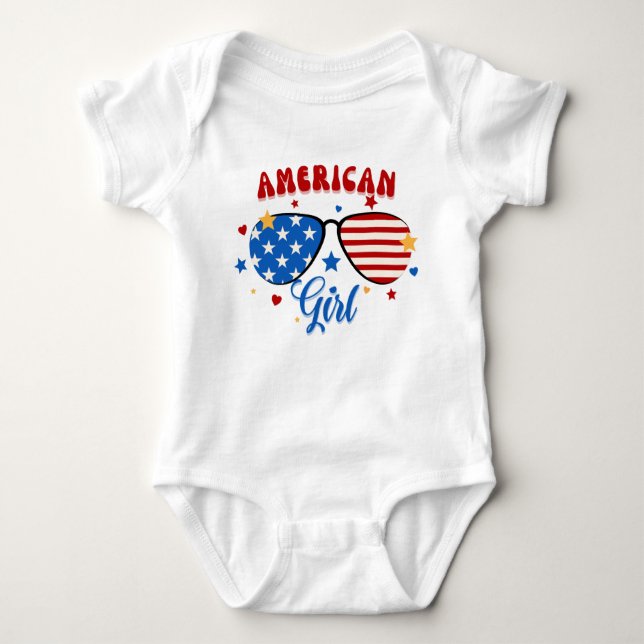 American Flag Glasses for Independence 4th of July Baby Bodysuit (Front)