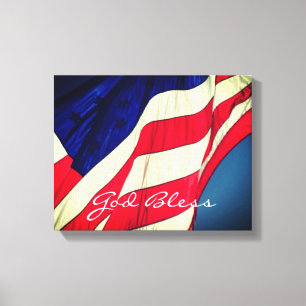 American Flag- God Bless Wrapped Canvas Print