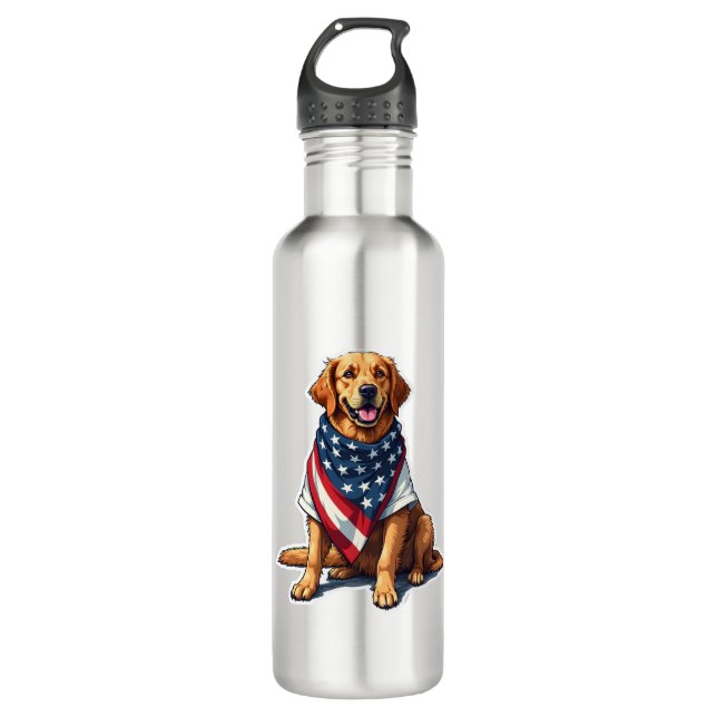 American Flag Golden Retriever Engraved Dog Lover  710 Ml Water Bottle (Front)