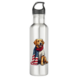 American Flag Golden Retriever Engraved Dog Lover  710 Ml Water Bottle