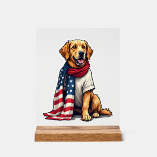 American Flag Golden Retriever Engraved Dog Lover  Acrylic Sign