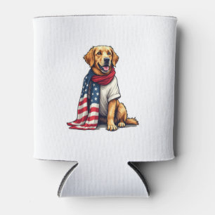 American Flag Golden Retriever Engraved Dog Lover Can Cooler
