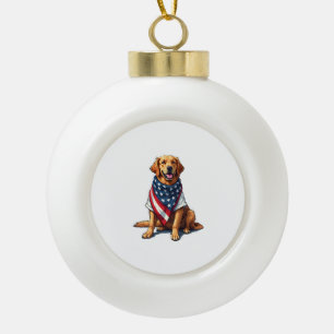 American Flag Golden Retriever Engraved Dog Lover Ceramic Ball Christmas Ornament