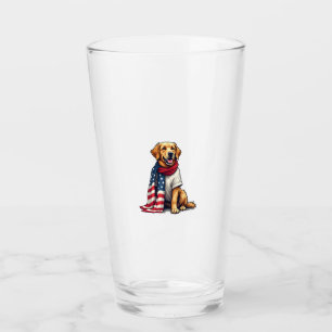 American Flag Golden Retriever Engraved Dog Lover  Glass