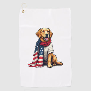 American Flag Golden Retriever Engraved Dog Lover  Golf Towel