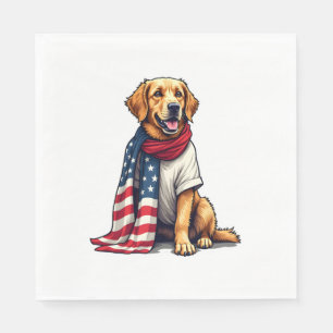 American Flag Golden Retriever Engraved Dog Lover  Napkin