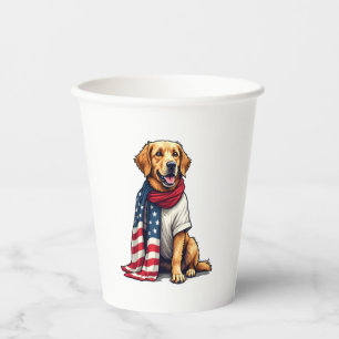 American Flag Golden Retriever Engraved Dog Lover  Paper Cups