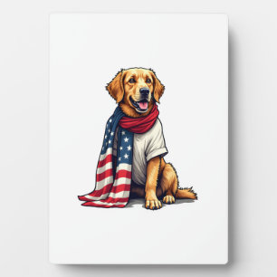 American Flag Golden Retriever Engraved Dog Lover  Plaque