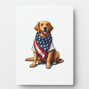 American Flag Golden Retriever Engraved Dog Lover  Plaque